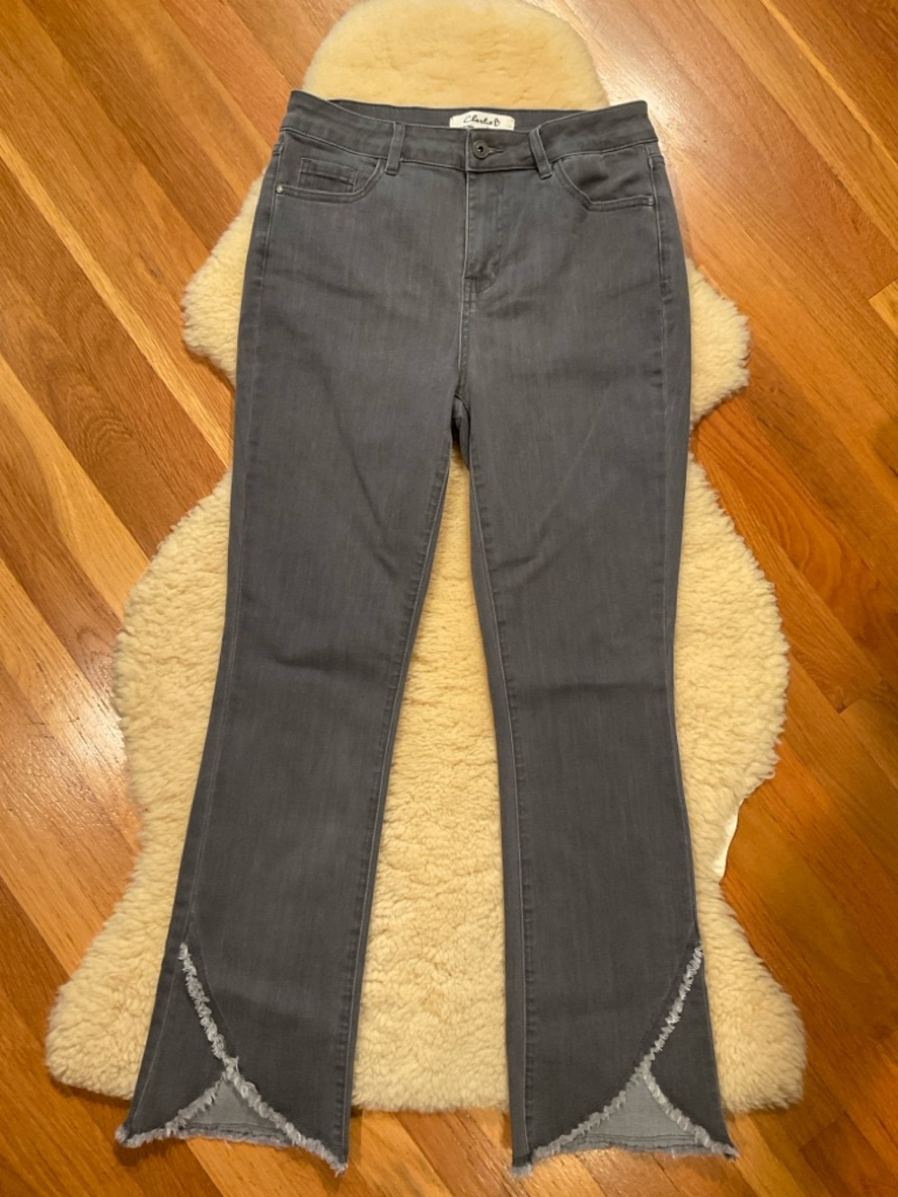 Charlie B grey boot cut frayed hem jeans